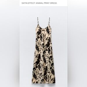 Zara Satin-Effect Animal Print Midi Dress in Cream and Black
